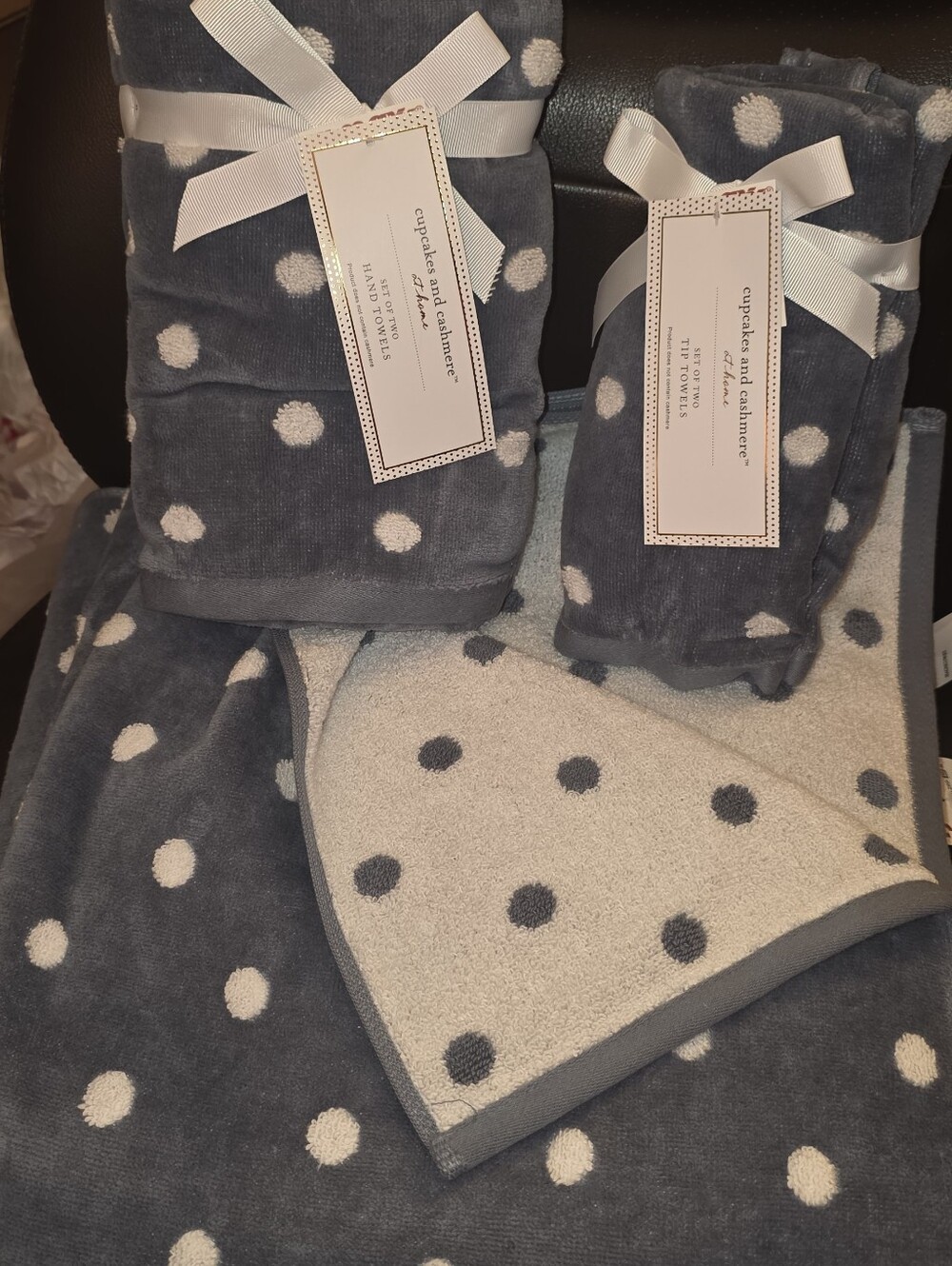 Cupcakes & Cashmere Navy and White Polka Dot Towels (Set of 6) SUPER SOFT